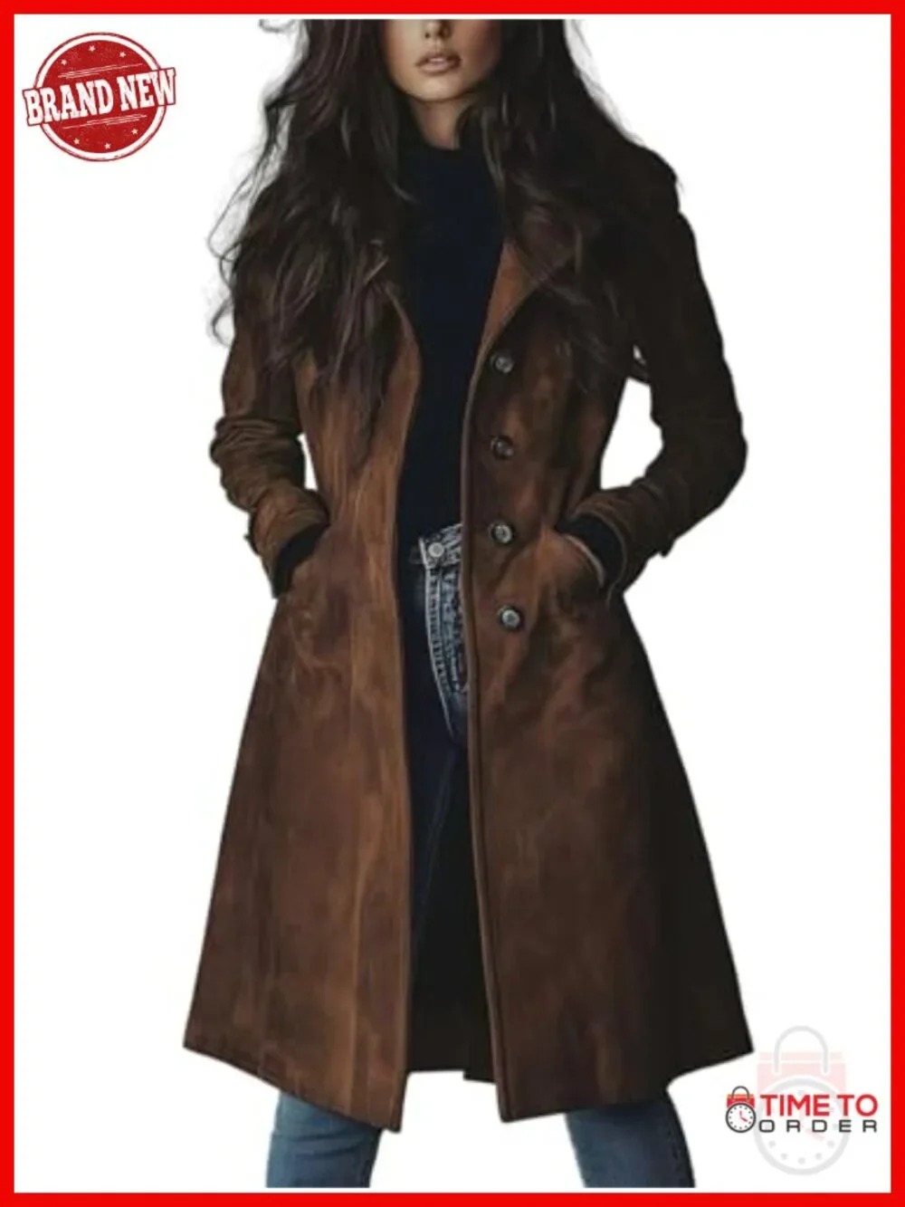Faux Suede Single Breasted Trench Coat with Pockets